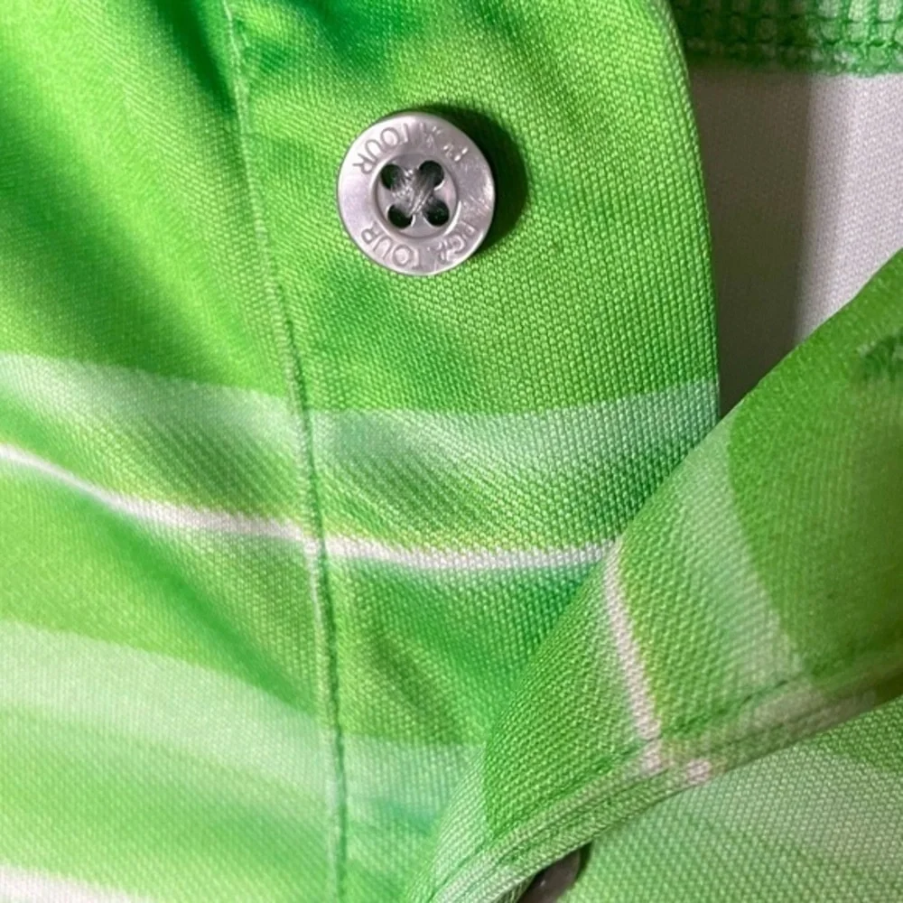 PGA Tour Green Golf Polo with Black and White Stripes Casual Shirt‎ Size Medium